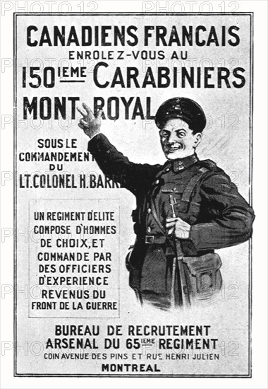 'L'effort Canadien; Un appel, par affiche, Aux Canadiens francais', 1914. Creator: Unknown.