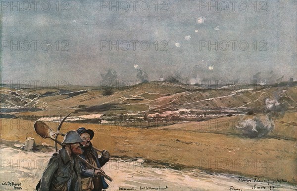 'La Bataille de Verdun; La hauteur de Douamont vue du fort de la Chaume', 1916. Creator: Francois Flameng.