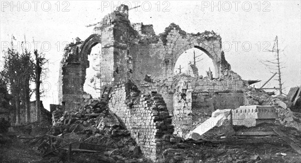 'La pris de Clery-sur-Somme (3 septembre); Entrée principale et ruines de l'eglise', 1916. Creator: Unknown.
