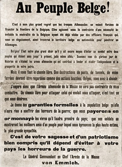 ''L'Ennemi en Belgique; La proclamation de l'armee allemande aux population Belges', 1914. Creator: Unknown.