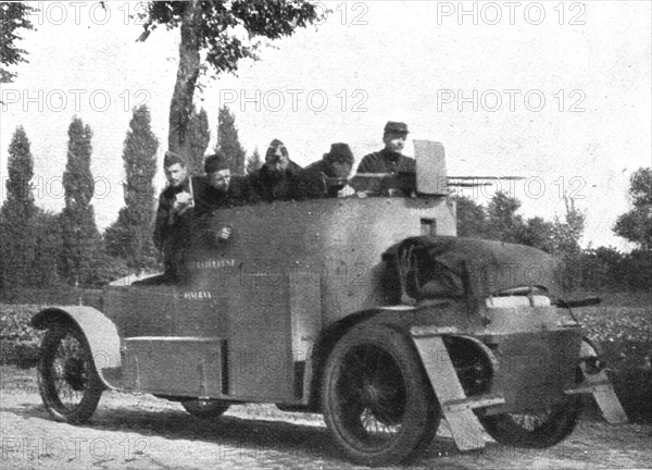 'Sans cesse en mouvement, les autos-mitrailleuses blindees harcelent les colonnes allemandes', 1914. Creator: Unknown.