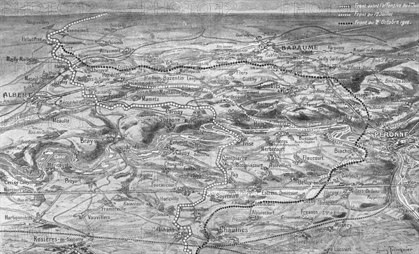 'Les progres de l'offensive Franco-Britannique sur la Somme; Trace approximatif sur le..., 1916. Creator: L. Trinquier.