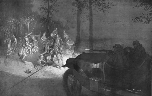 ''Recontre Nocturne au Coin D'un Bois; Comment on Aveugle une Patrouille', 1914. Creator: Georges Bertin Scott.