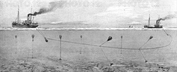 'La surveillance de la mer; Les Allemands ont deja seme, dans la mer du Nord, des mines', 1914. Creator: Henri Rudaux.