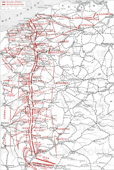 ''La Course a la Mer; Les positions successives des armes alliees, du septembre au 17 october', 1914 Creator: Unknown.