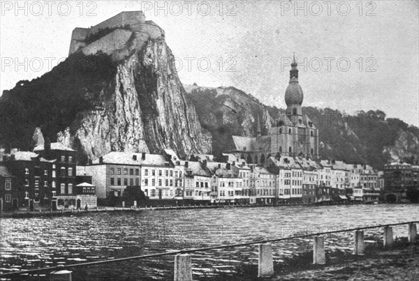 'Dinant naguere; la citadelle, l'eglise et les quais vus de la rive gauche de la Meuse', 1914. Creator: Unknown.