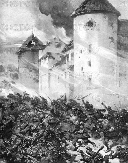 ''La lutte au Centre; La Garde Prussienne enfoncee sous les murs du chateau de Mondement', 1914. Creator: Unknown.