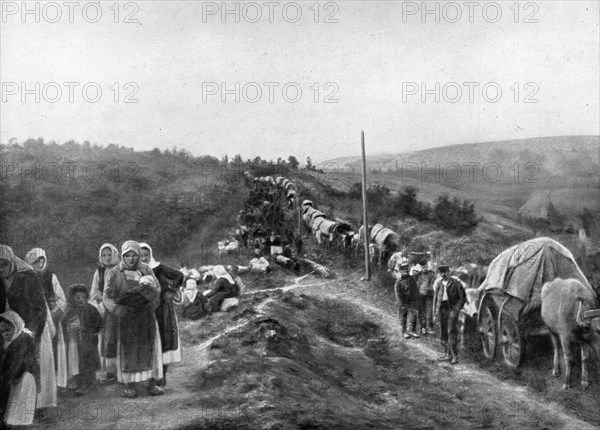 ''La Serbie Douloureuse; L'exode devant l'invasion autrichienne', 1914. Creator: Unknown.