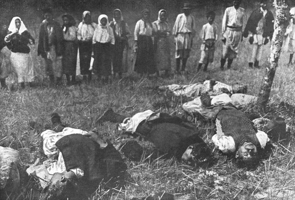 'La Serbie Martyre; Jeunes garcons serbes de 13 a 15 ans massacres', 1914 Creator: Unknown.