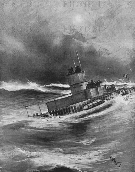 'Un sous-marin en croisiere par gros temps', 1916. Creator: Henri Rudaux.