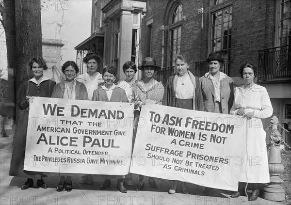 Woman Suffrage - Banners, 1917. Creator: Harris & Ewing.