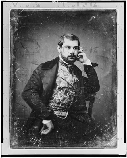 Sesto Benedetti, three-quarter length portrait, facing three-quarters..., between 1844 and 1860. Creator: Mathew Brady.