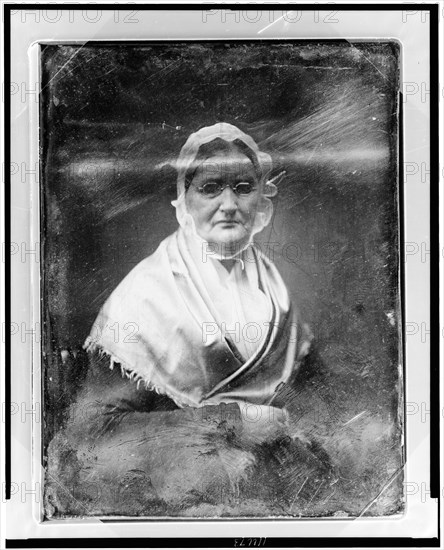 Mary Woodburn Greeley, half-length portrait of a woman, slightly to the..., between 1844 and 1860. Creator: Mathew Brady.