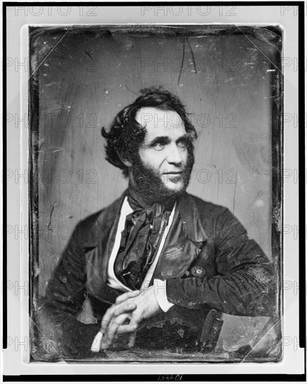 Unidentified man, about 40 years of age, half-length portrait, slightly..., between 1844 and 1860. Creator: Mathew Brady.