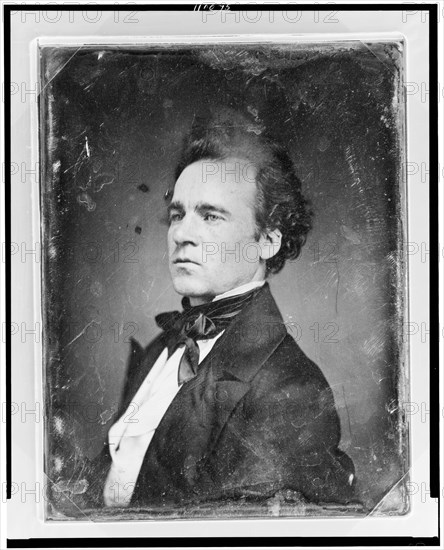 Unidentified man, about 25 years of age, head-and-shoulders portrait, nearly in profile, the head th Creator: Mathew Brady.