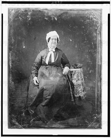 Unidentified woman, about 60 years of age, full-length portrait, facing..., between 1844 and 1860. Creator: Mathew Brady.