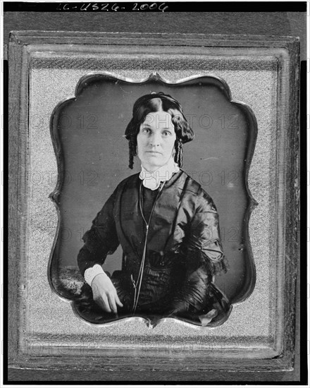 Joannette Clark Benjamin, three-quarter length portrait of a woman..., between 1840 and 1860. Creator: Unknown.