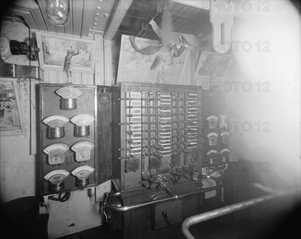 U.S.S. Oregon switchboard in dynamo room, between 1896 and 1901. Creator: Edward H Hart.