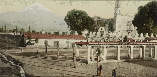 Mexico, Popocatapetl [sic] from plaza, Amecameca, between 1884 and 1900. Creator: William H. Jackson.