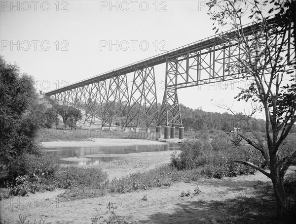 Steel viaduct over Des Moines River, Iowa, C. & N.W. Ry..., between 1900 and 1906. Creator: William H. Jackson.