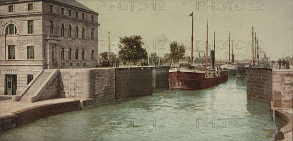 Entering Poe Lock, Sault Ste. Marie, Michigan, ca 1900. Creator: Unknown.