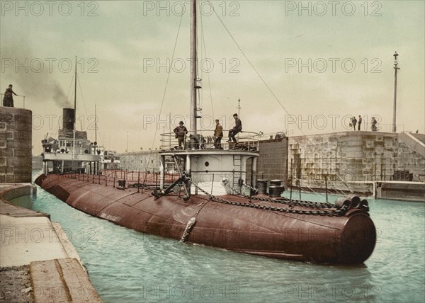 Whaleback leaving Poe Lock, Sault Ste. Marie, Michigan, c1899. Creator: Unknown.