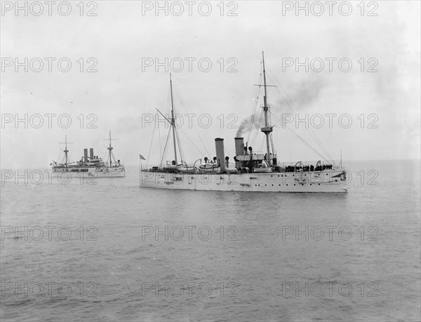 U.S.S. Raleigh and U.S.S. Maine, between 1895 and 1898. Creator: Unknown.