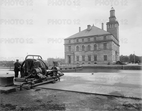 Gate mechanism at Sault Ste. Marie locks, between 1900 and 1906. Creator: Unknown.