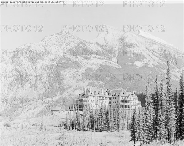 Banff Springs Hotel and Mt. Rundle, Alberta, between 1900 and 1906. Creator: Unknown.