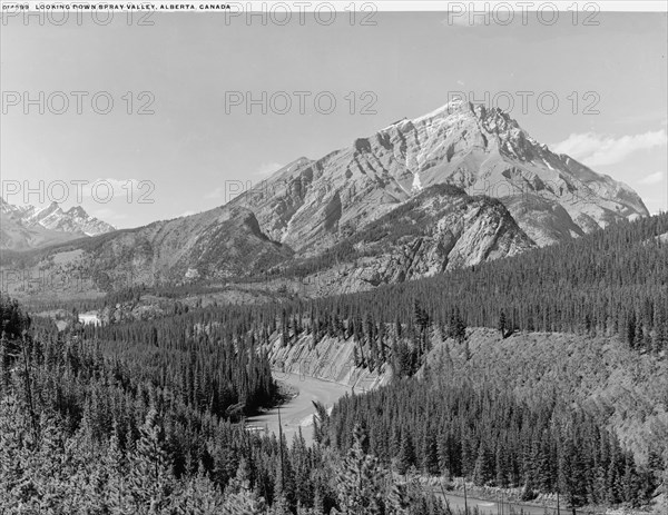 Looking down Spray Valley, Alberta, Canada, between 1900 and 1906. Creator: Unknown.