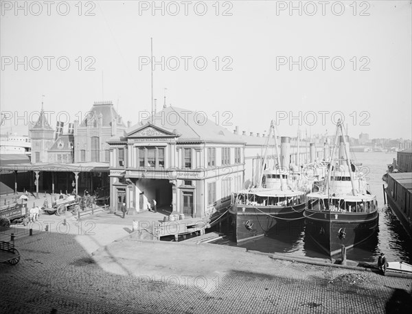 U.S. Government Dock and Wall Street Ferry, New York, between 1900 and 1905. Creator: Unknown.