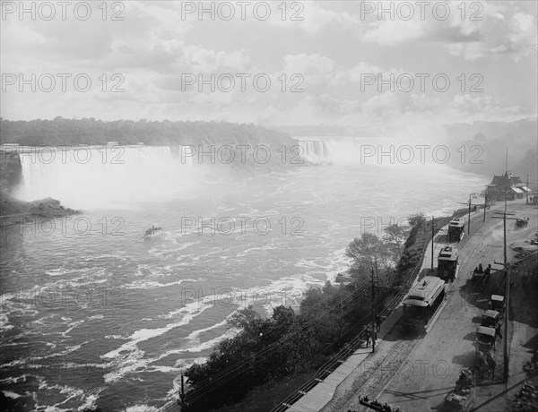 Niagara Falls from the Canadian shore [with Niagara Gorge Railroad], c1905. Creator: Unknown.