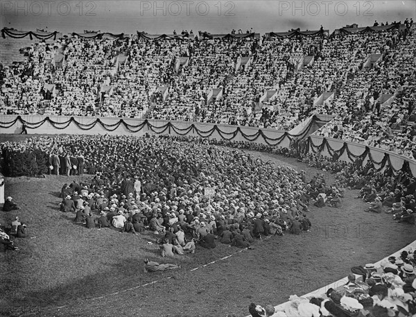 Glee club singing in the stadium, Harvard University class day exercises, c1906. Creator: Unknown.