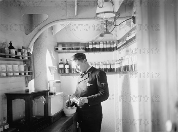 U.S.S. Newark, the apothecary, between 1891 and 1901. Creator: Unknown.