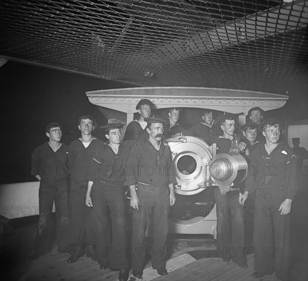 U.S.S. New York, breech of 8 inch gun and crew, (1899?). Creator: Unknown.