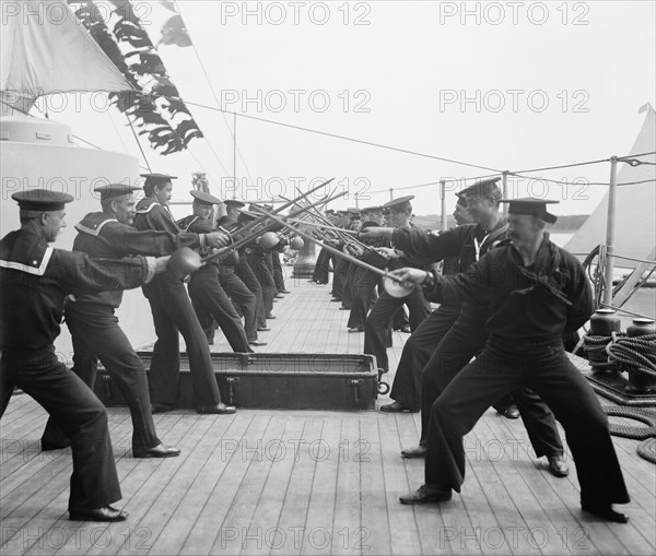 U.S.S. New York, single stick exercise, (1899?). Creator: Unknown.