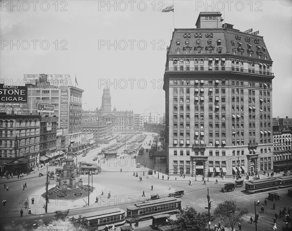 Hotel Pontchartrain and Campus (i.e. Cadillac Square) from City Hall, Detroit, Mich., c.1916-1920. Creator: Unknown.
