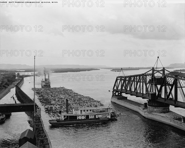 Raft passing drawbridge, Winona, Minn., between 1880 and 1899. Creator: Unknown.