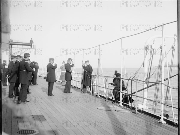 U.S.S. Maine, receiving a visitor, (1896?). Creator: William H. Jackson.