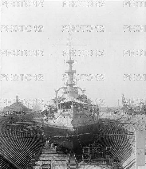 U.S.S. Massachusetts in dry dock, between 1896 and 1901. Creator: William H. Jackson.