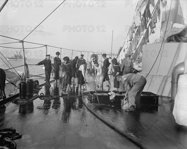 U.S.S. New York, scrubbing down, between 1893 and 1901. Creator: William H. Jackson.