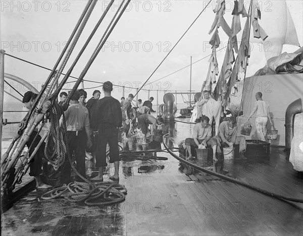 U.S.S. New York, washing clothes, between 1893 and 1901. Creator: William H. Jackson.