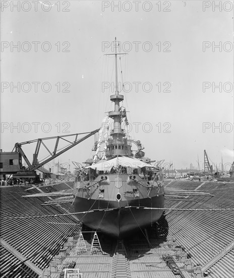 U.S.S. Oregon in dry dock, Brooklyn Navy Yard, 1898 Aug-Oct. Creator: William H. Jackson.