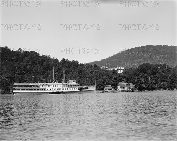 Steamer approaching Rogers' Rock landing, Lake George, N.Y., between 1900 and 1910. Creator: William H. Jackson.