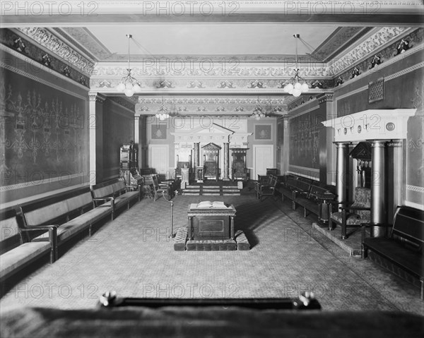 East Blue Lodge Room, Masonic Temple, Detroit, between 1900 and 1910. Creator: William H. Jackson.
