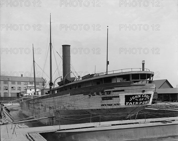 Str. John Craig in dry dock, Detroit, between 1900 and 1905. Creator: B. F. Mills.