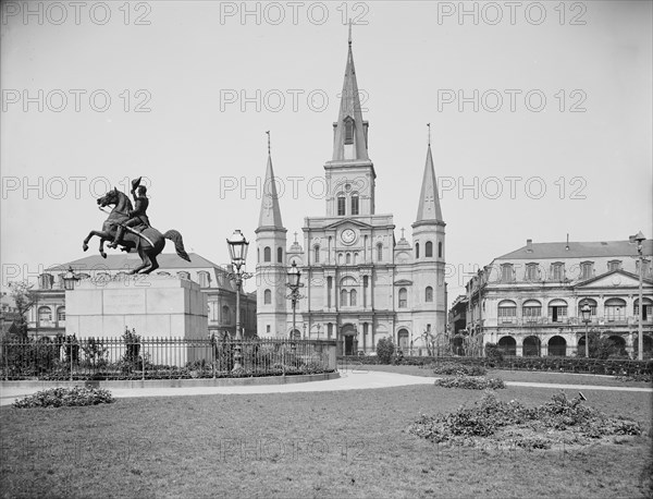 St. Louis Cathedral and Jackson Monument, New Orleans, Louisiana, between 1900 and 1910. Creator: Unknown.