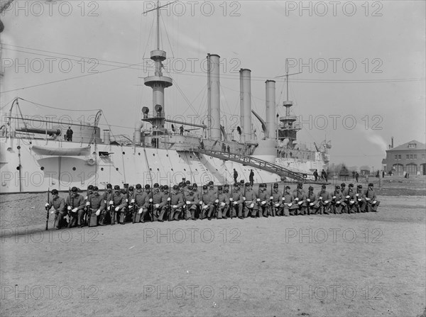 U.S.S. Brooklyn, Marine guard company drill, (1897?). Creator: Unknown.