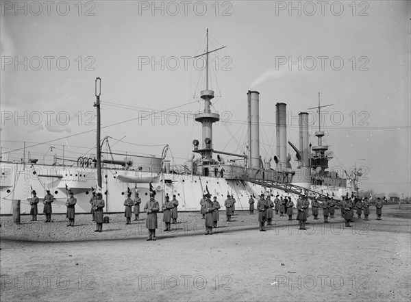 U.S.S. Brooklyn, Marine guard signal drill, (1897?). Creator: Unknown.