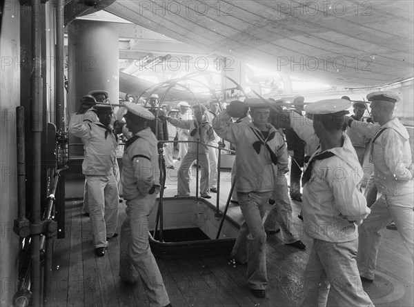 U.S.S. Brooklyn, single stick exercise, between 1896 and 1899. Creator: Unknown.